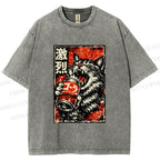 Unisex Cat Drinking Beer Printed Washed Tee