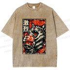 Unisex Cat Drinking Beer Printed Washed Tee