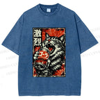 Unisex Cat Drinking Beer Printed Washed Tee