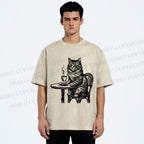 Unisex Elegant Long-haired Cat Printed Washed Tee