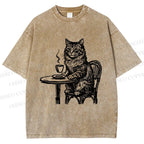 Unisex Elegant Long-haired Cat Printed Washed Tee