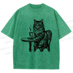 Unisex Elegant Long-haired Cat Printed Washed Tee