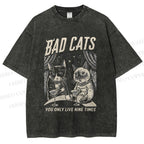 Unisex Bad Cats: Nine Lives Only Printed Washed Tee