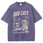 Unisex Bad Cats: Nine Lives Only Printed Washed Tee