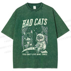 Unisex Bad Cats: Nine Lives Only Printed Washed Tee