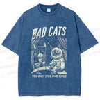 Unisex Bad Cats: Nine Lives Only Printed Washed Tee