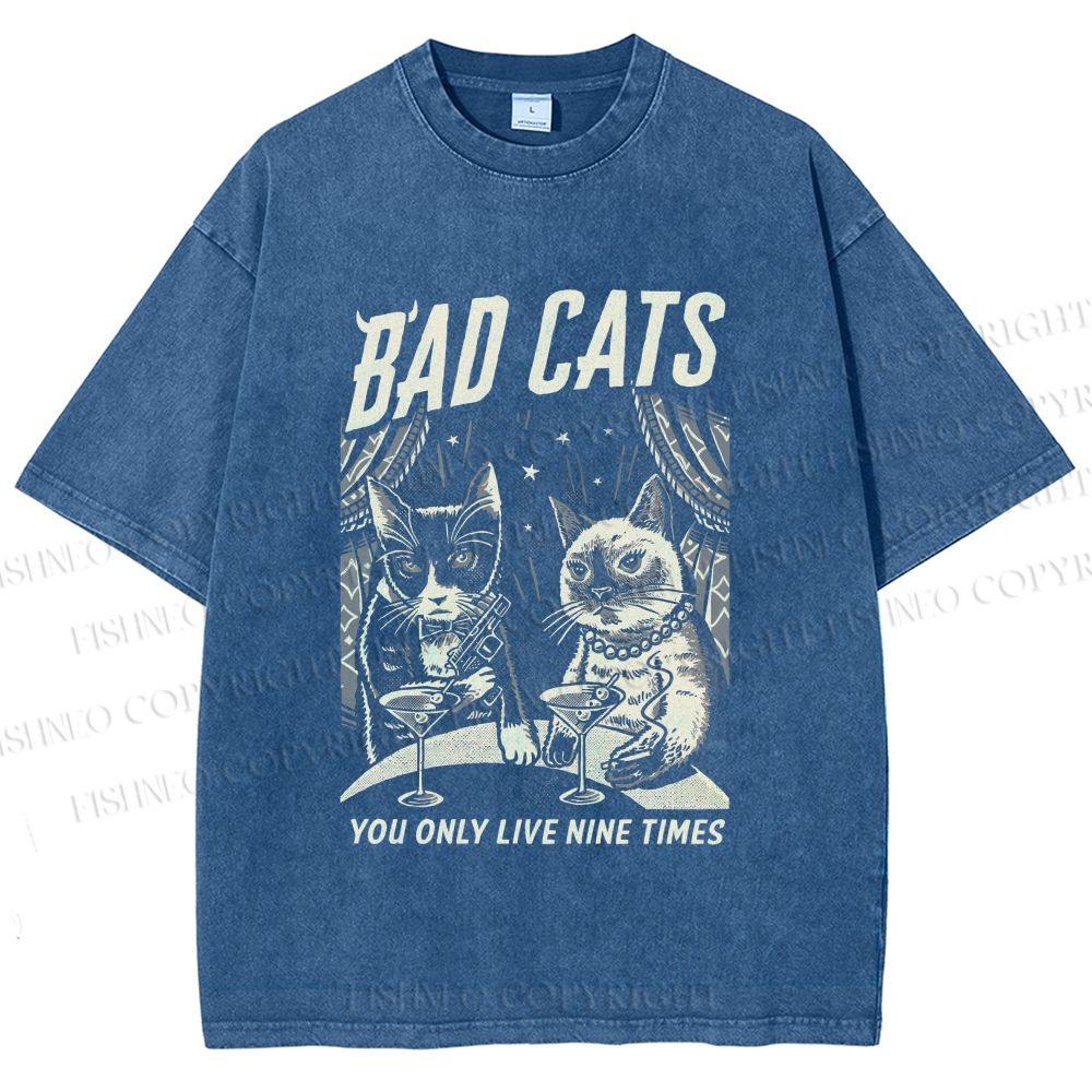 Unisex Bad Cats: Nine Lives Only Printed Washed Tee