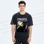 Unisex Midnight Haunt Cat Printed Washed Tee