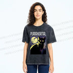 Unisex Midnight Haunt Cat Printed Washed Tee