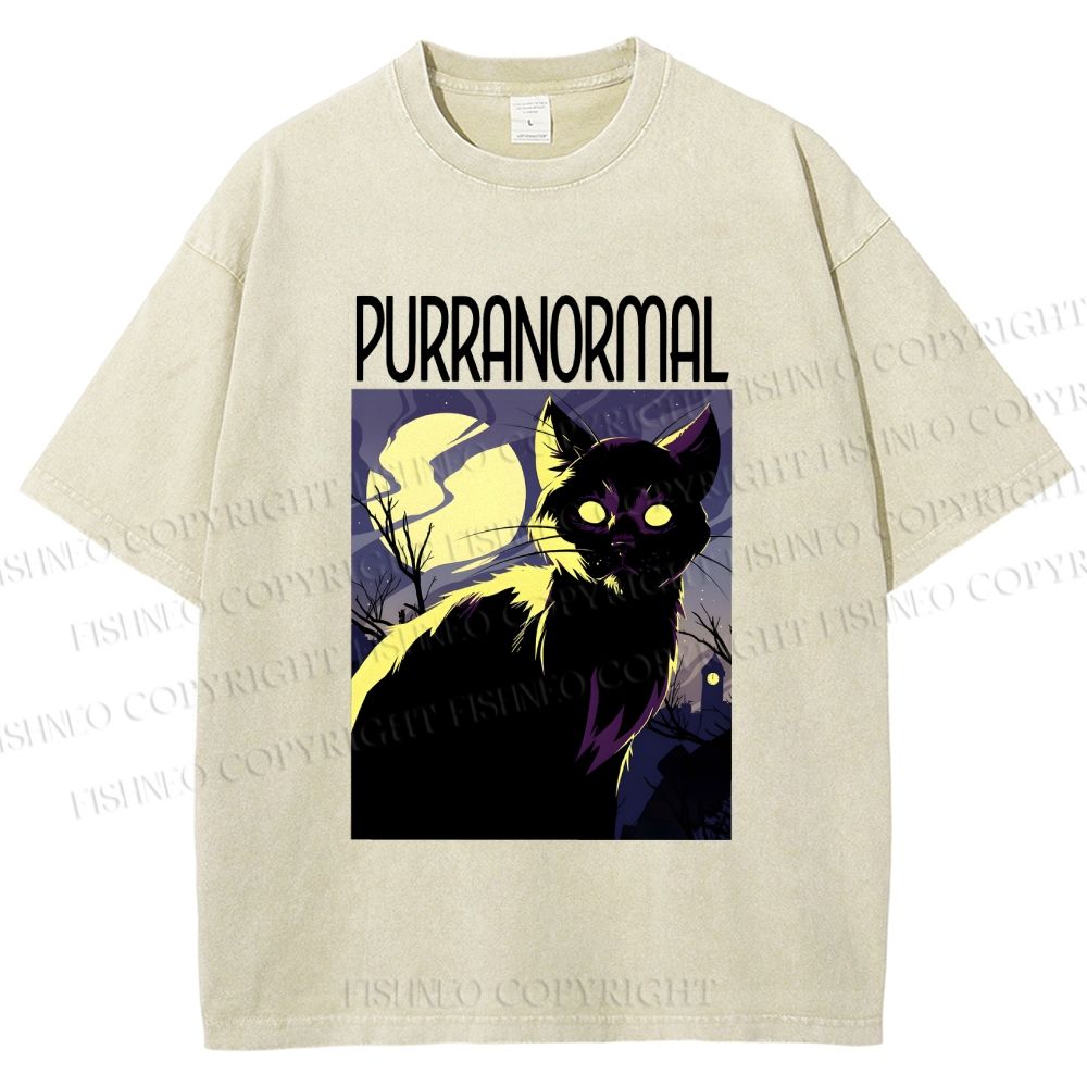 Unisex Midnight Haunt Cat Printed Washed Tee