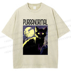Unisex Midnight Haunt Cat Printed Washed Tee