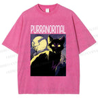 Unisex Midnight Haunt Cat Printed Washed Tee