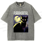 Unisex Midnight Haunt Cat Printed Washed Tee