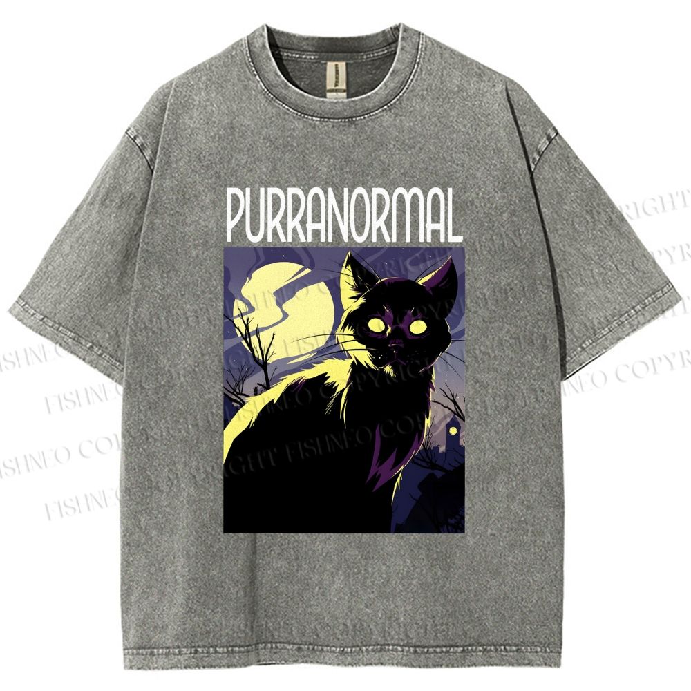 Unisex Midnight Haunt Cat Printed Washed Tee