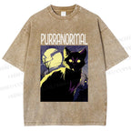 Unisex Midnight Haunt Cat Printed Washed Tee