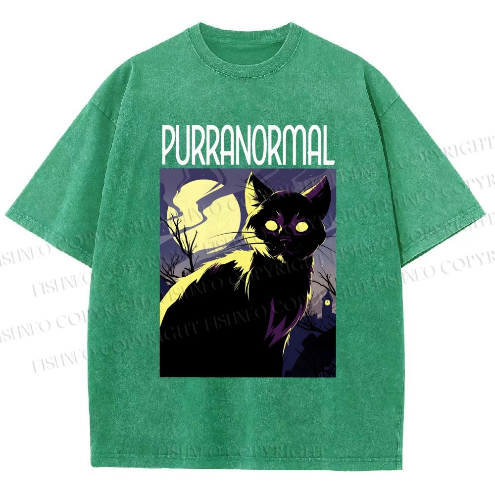 Unisex Midnight Haunt Cat Printed Washed Tee