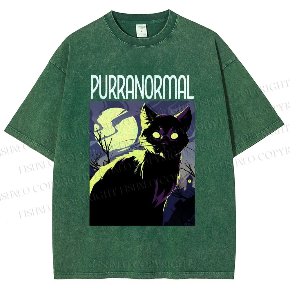 Unisex Midnight Haunt Cat Printed Washed Tee