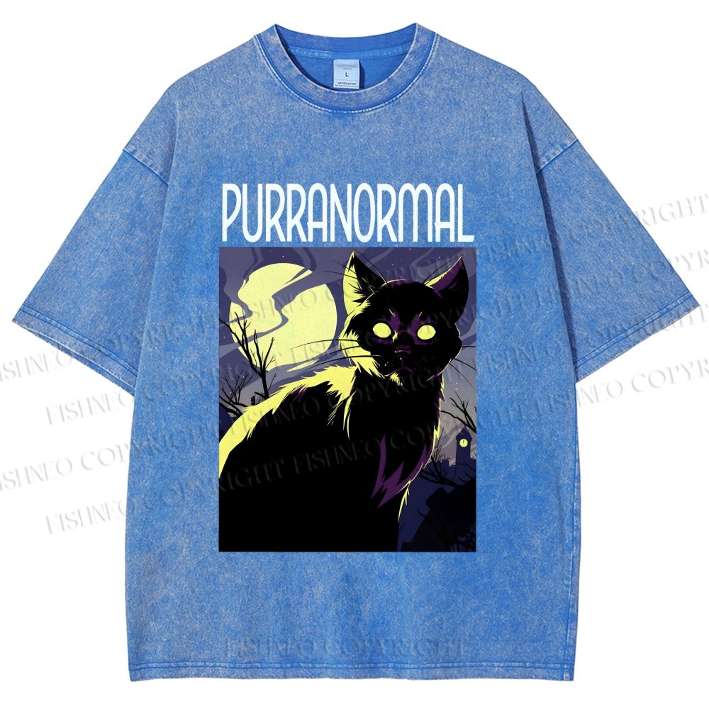 Unisex Midnight Haunt Cat Printed Washed Tee