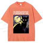 Unisex Midnight Haunt Cat Printed Washed Tee