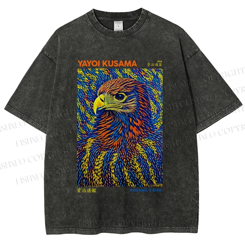 Unisex Yayoi Kusama Colorful Eagle Printed Washed Tee