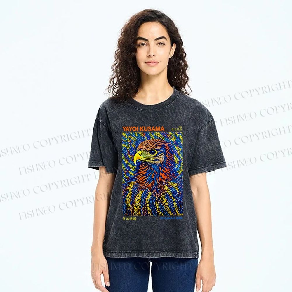 Unisex Yayoi Kusama Colorful Eagle Printed Washed Tee