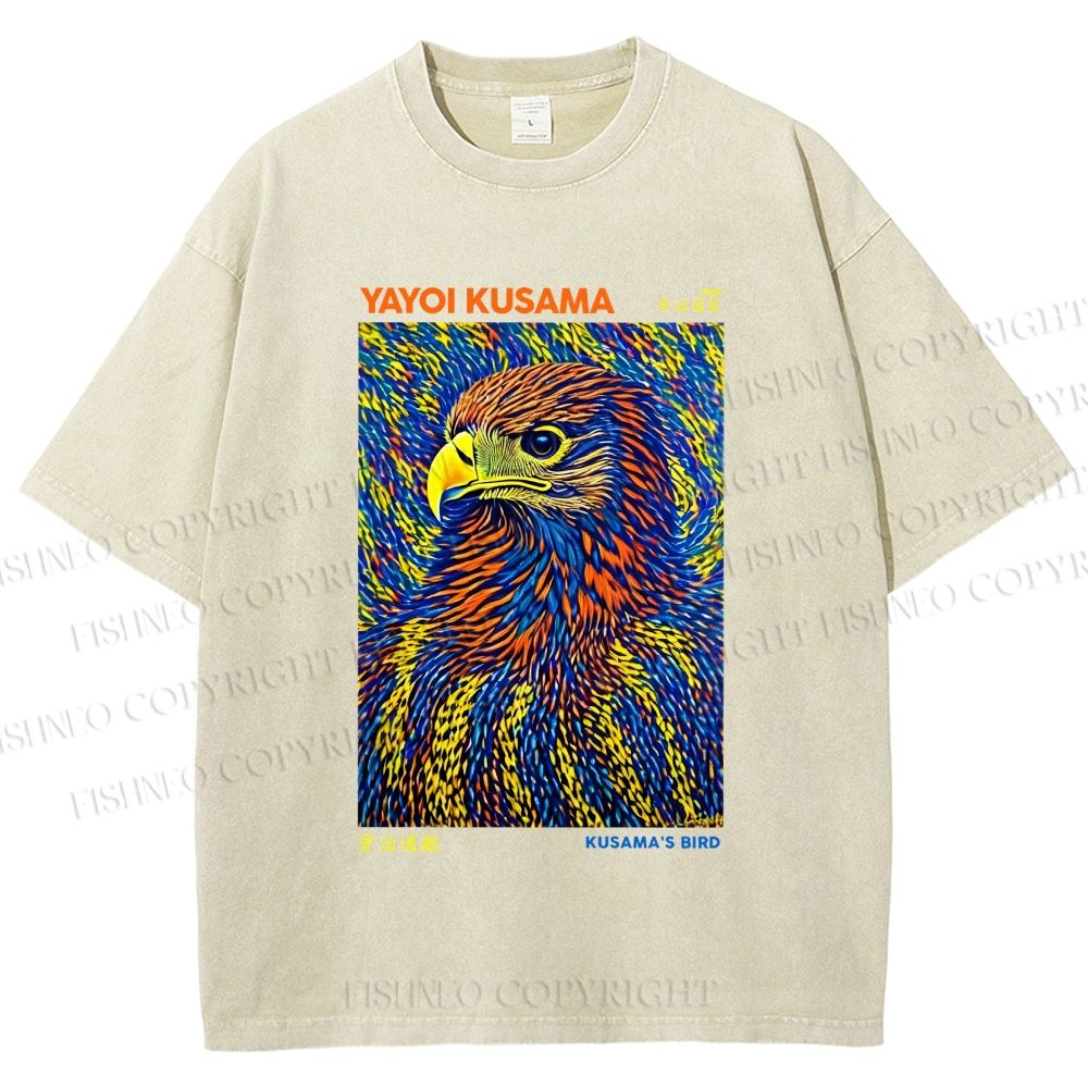 Unisex Yayoi Kusama Colorful Eagle Printed Washed Tee