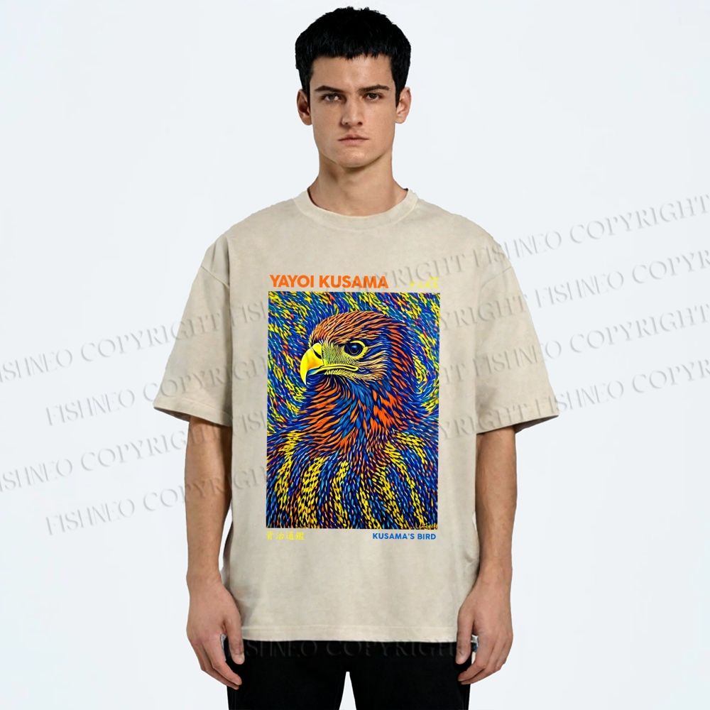 Unisex Yayoi Kusama Colorful Eagle Printed Washed Tee