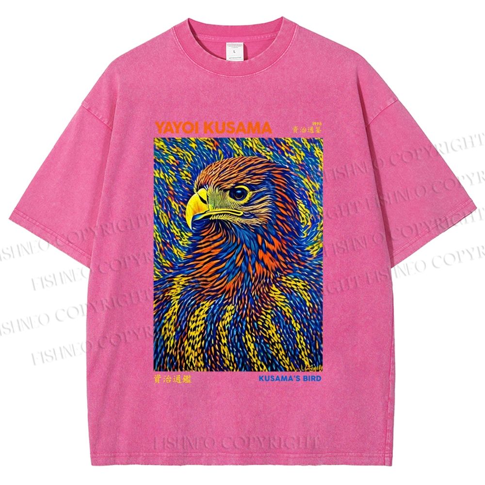 Unisex Yayoi Kusama Colorful Eagle Printed Washed Tee