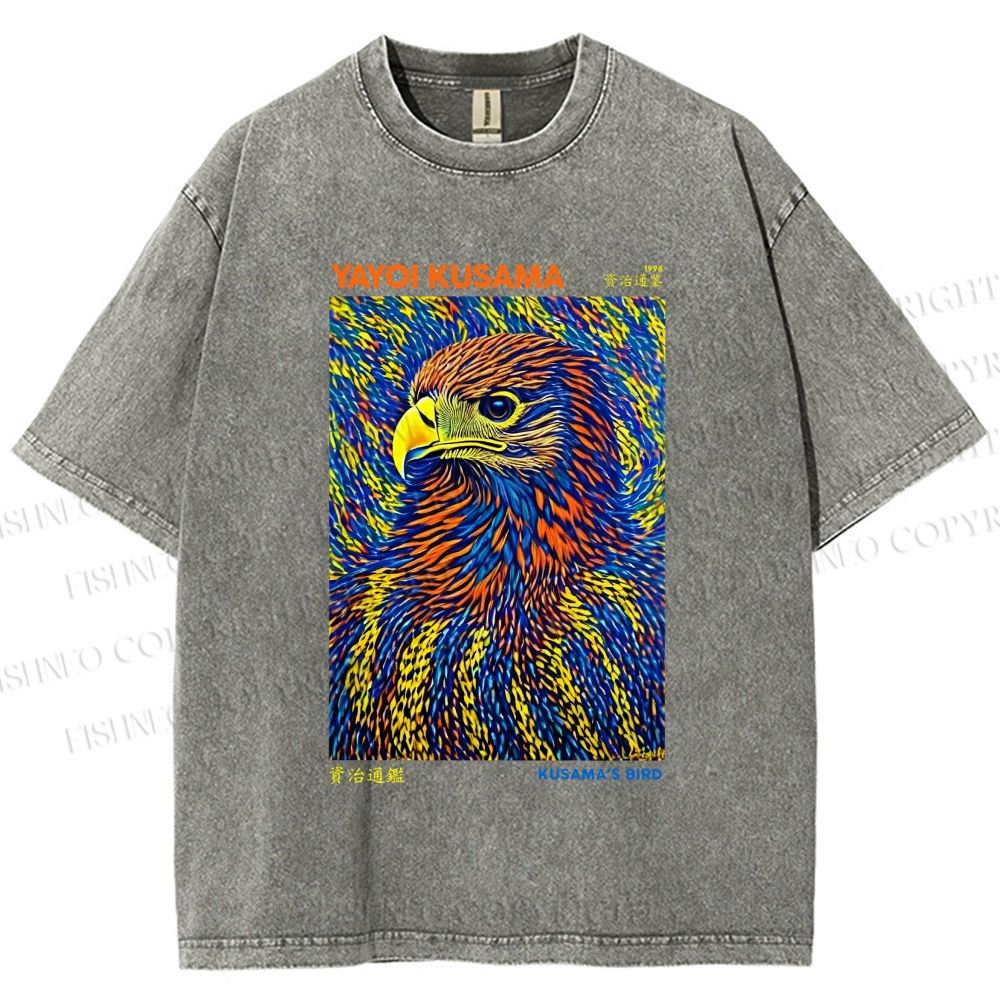 Unisex Yayoi Kusama Colorful Eagle Printed Washed Tee