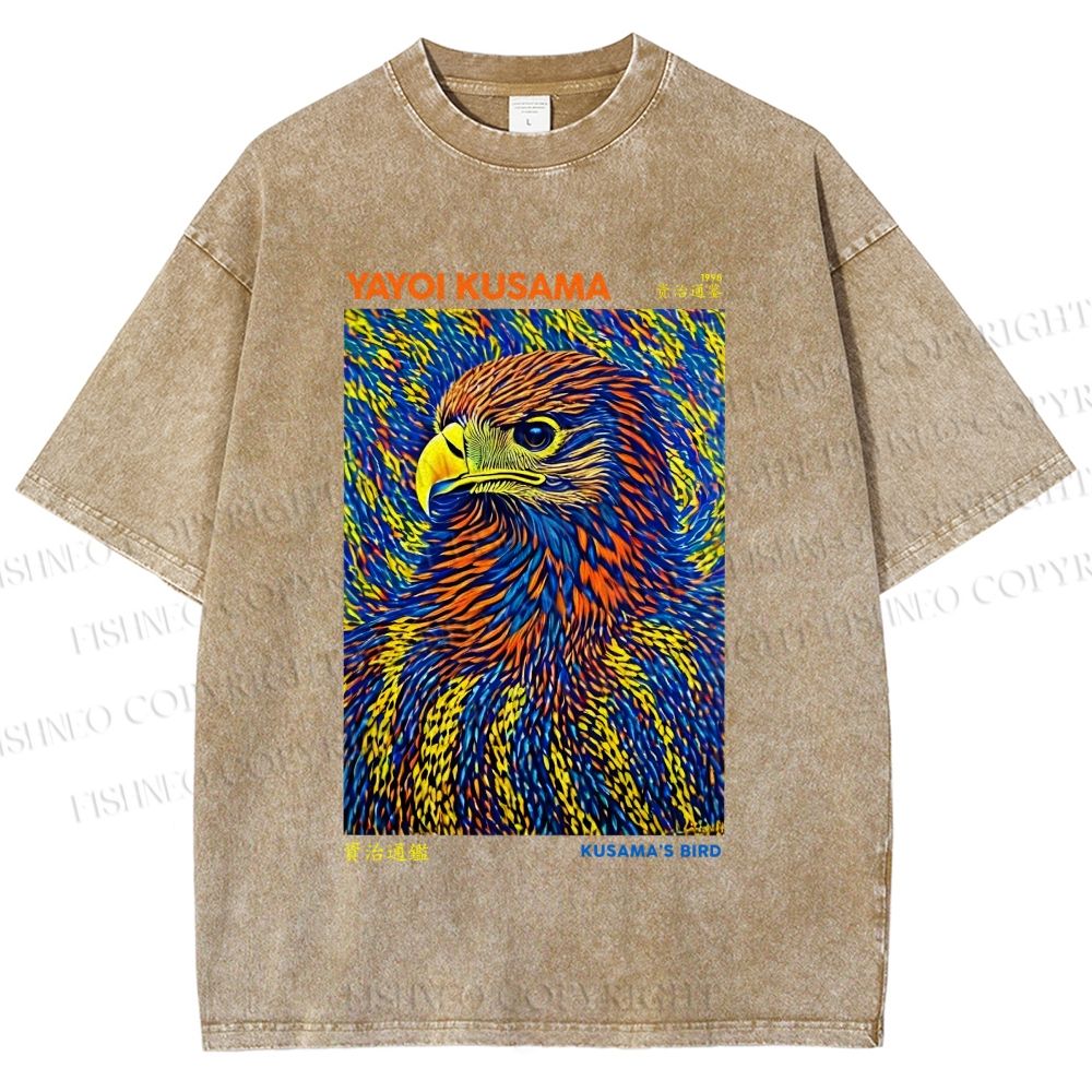 Unisex Yayoi Kusama Colorful Eagle Printed Washed Tee
