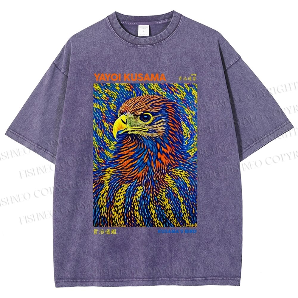 Unisex Yayoi Kusama Colorful Eagle Printed Washed Tee