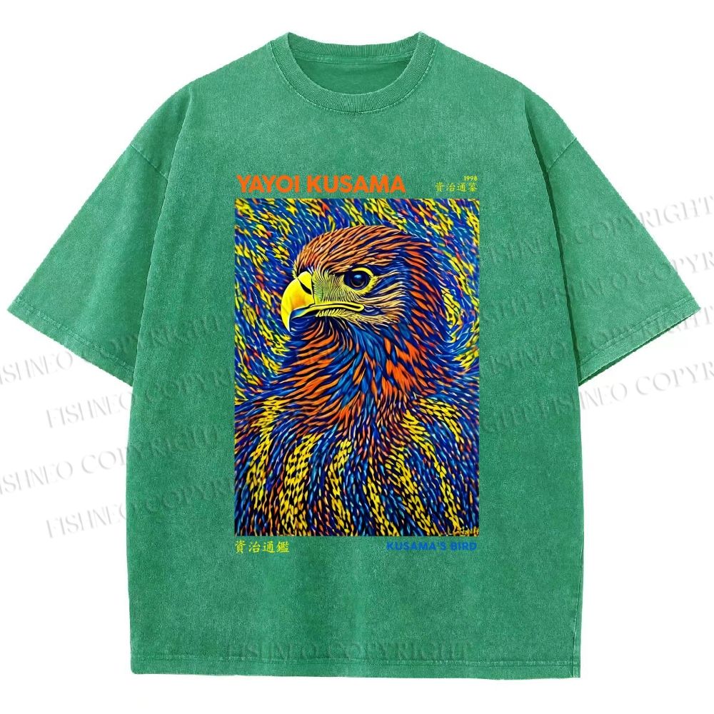 Unisex Yayoi Kusama Colorful Eagle Printed Washed Tee