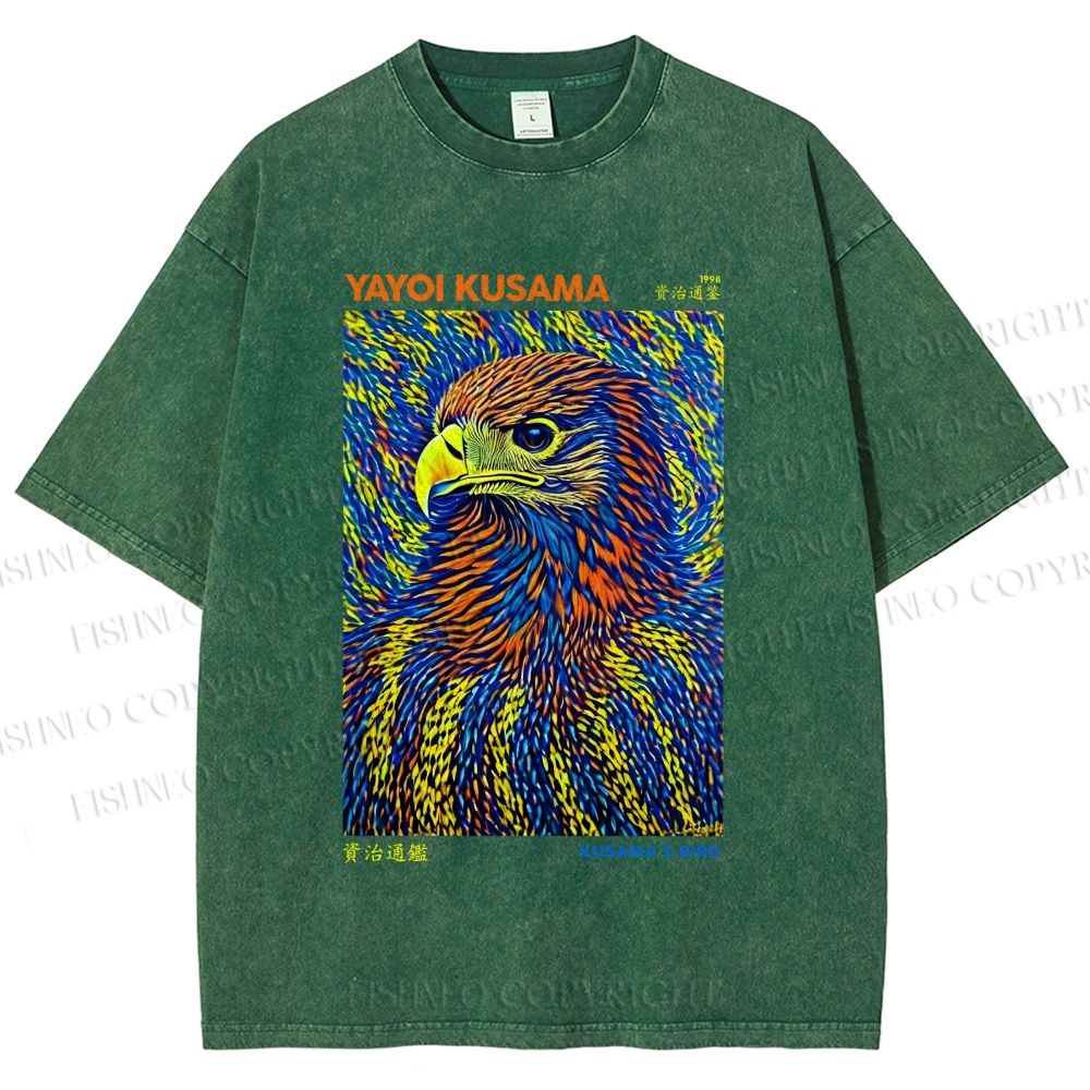 Unisex Yayoi Kusama Colorful Eagle Printed Washed Tee