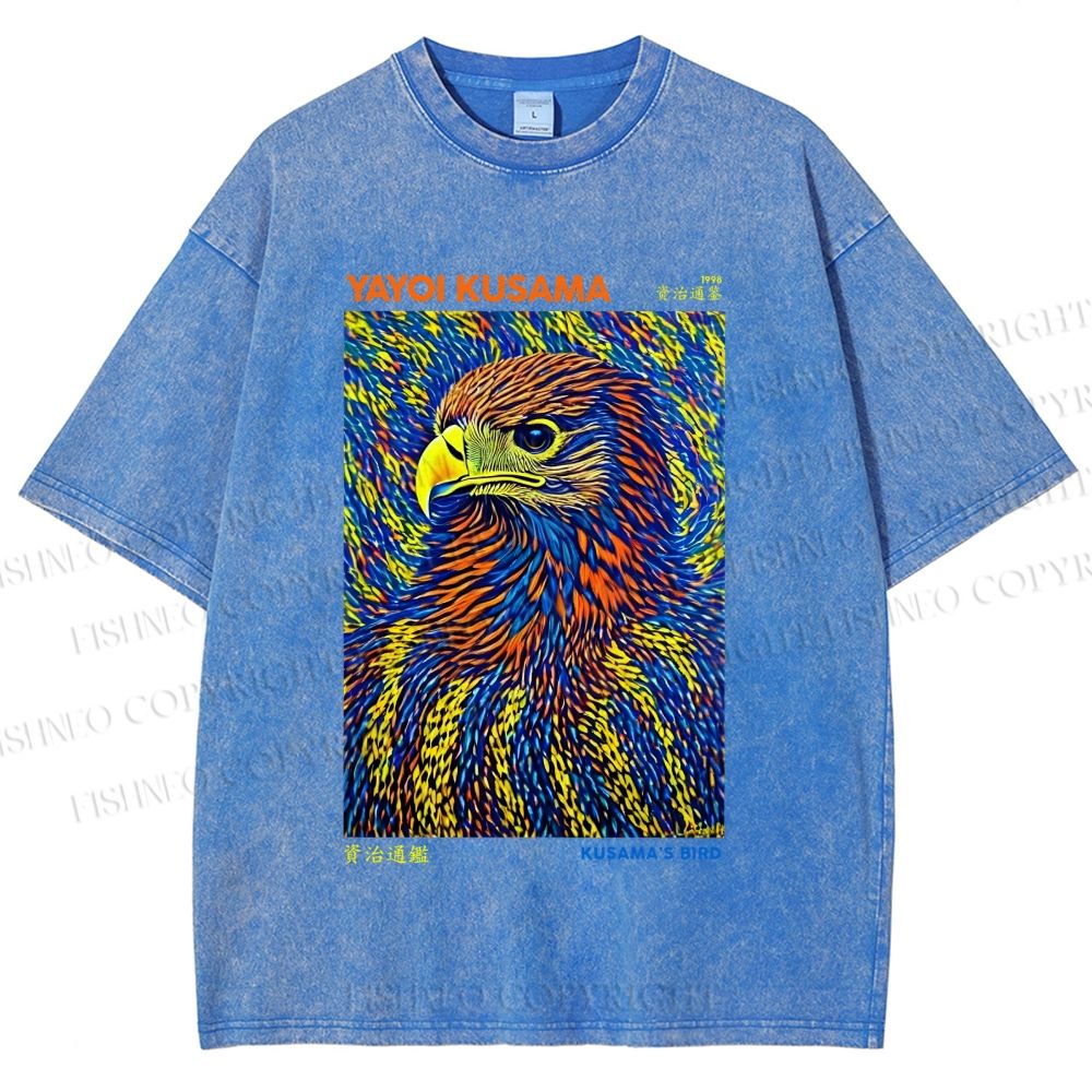 Unisex Yayoi Kusama Colorful Eagle Printed Washed Tee