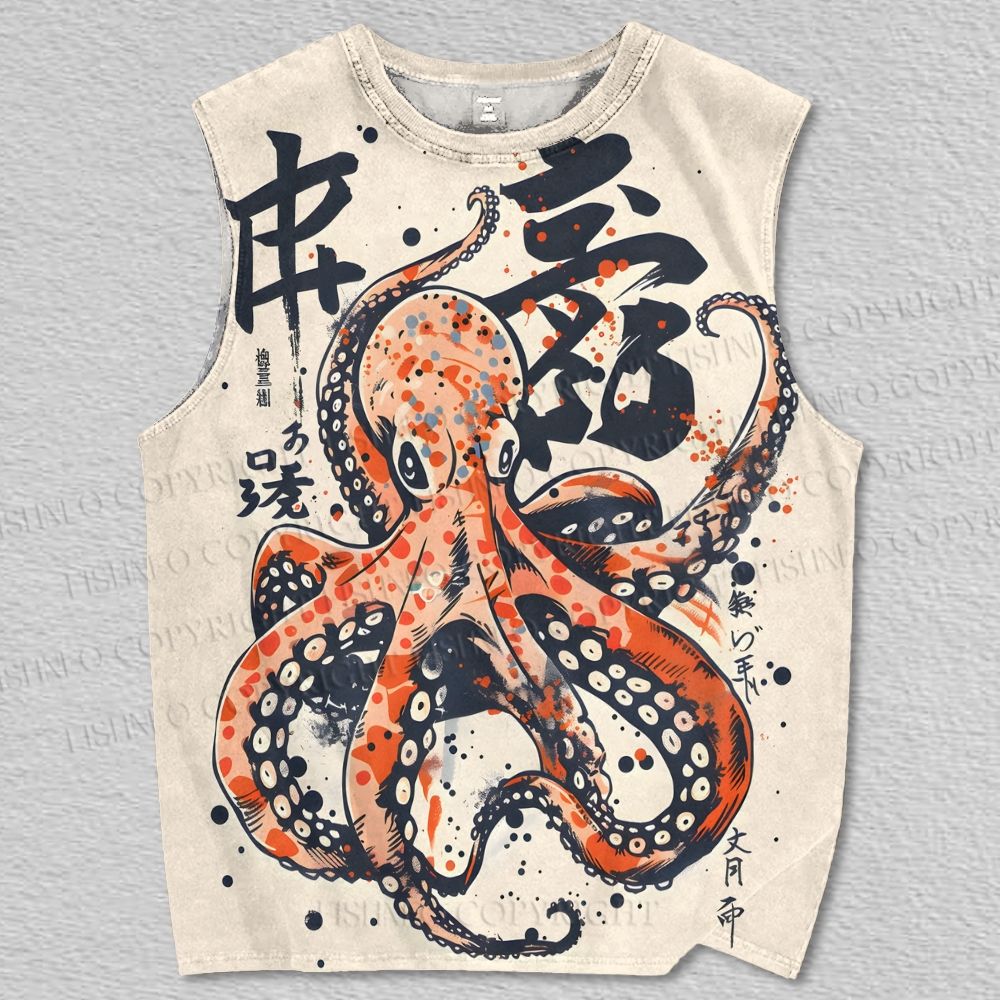 Unisex Japanese Vintage Octopus Printed Tank Top