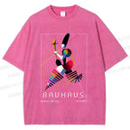 Unisex Bauhaus Abstract Art Magazine Printed Washed Tee