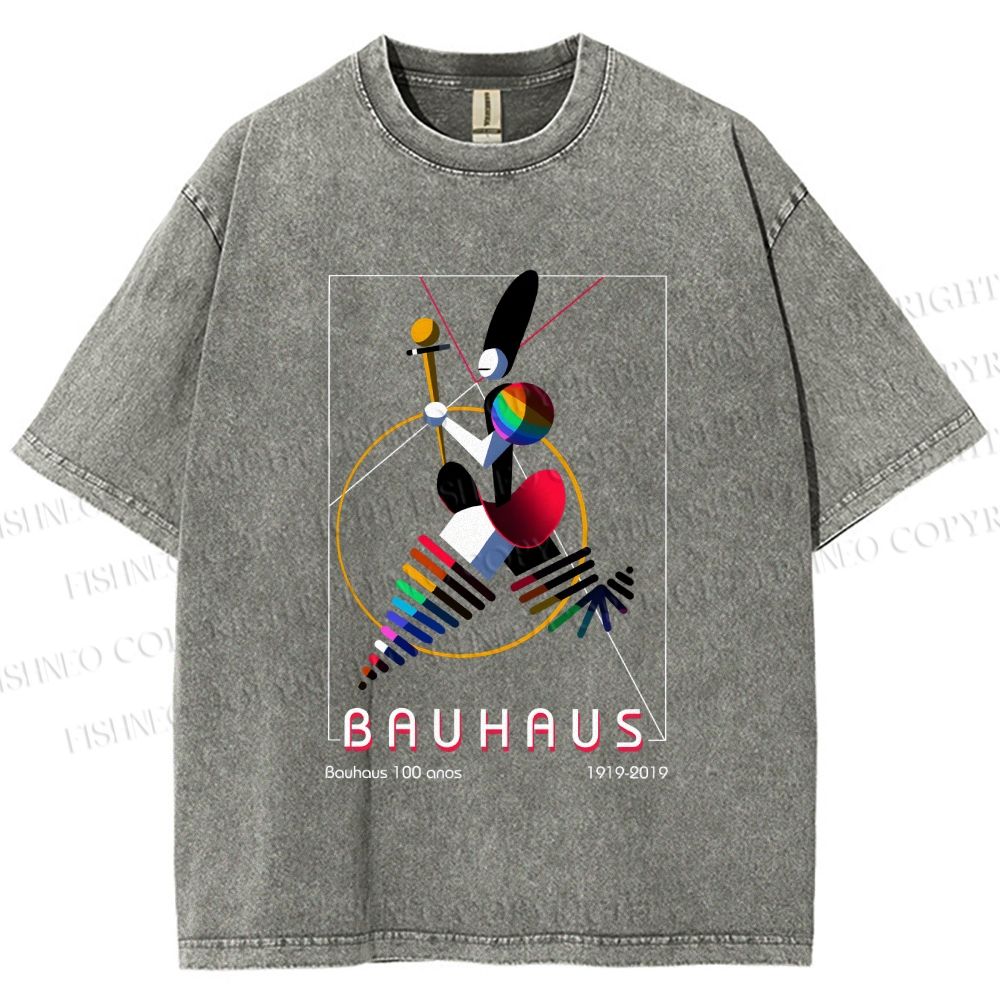 Unisex Bauhaus Abstract Art Magazine Printed Washed Tee
