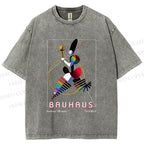 Unisex Bauhaus Abstract Art Magazine Printed Washed Tee