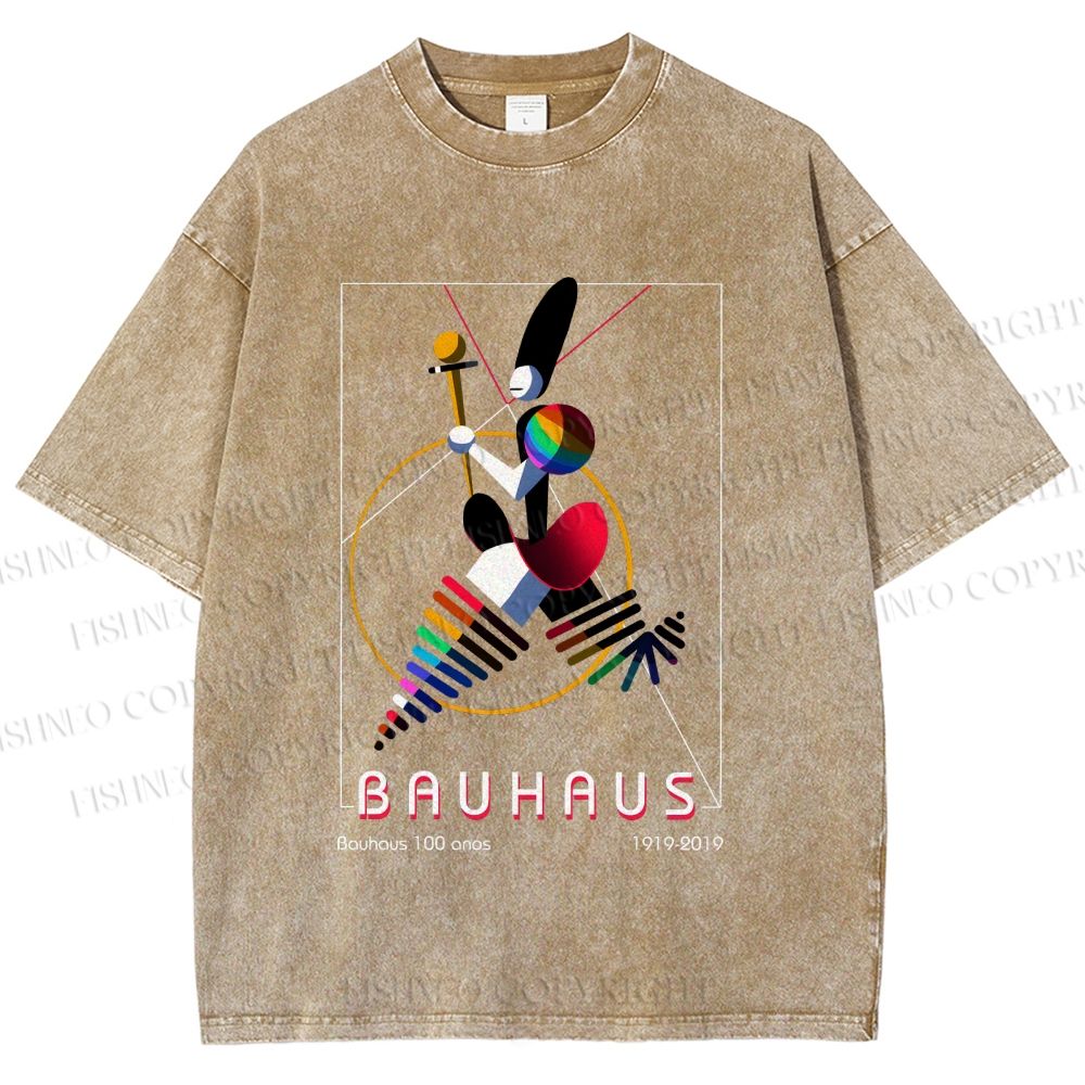 Unisex Bauhaus Abstract Art Magazine Printed Washed Tee