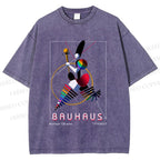 Unisex Bauhaus Abstract Art Magazine Printed Washed Tee