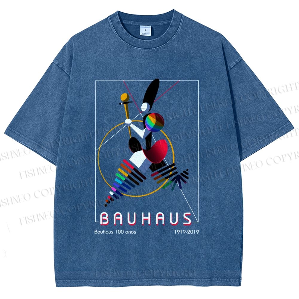 Unisex Bauhaus Abstract Art Magazine Printed Washed Tee