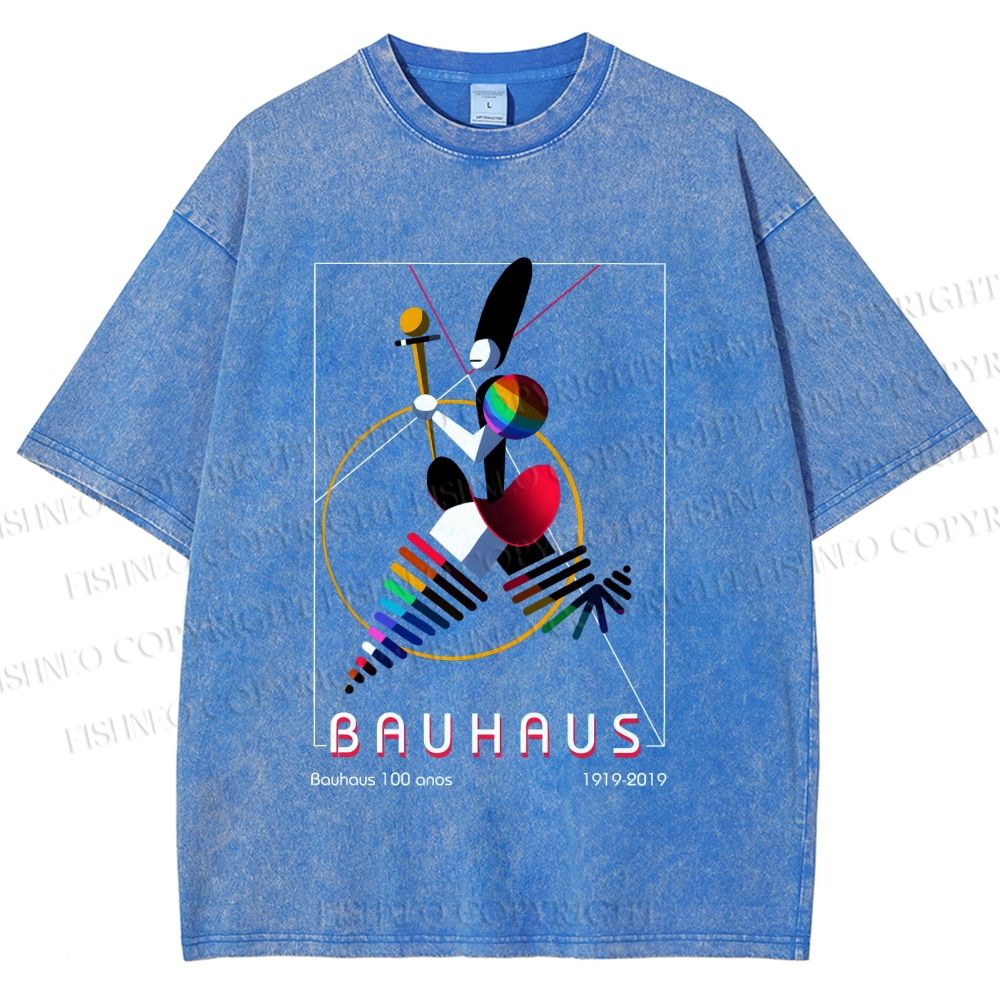 Unisex Bauhaus Abstract Art Magazine Printed Washed Tee
