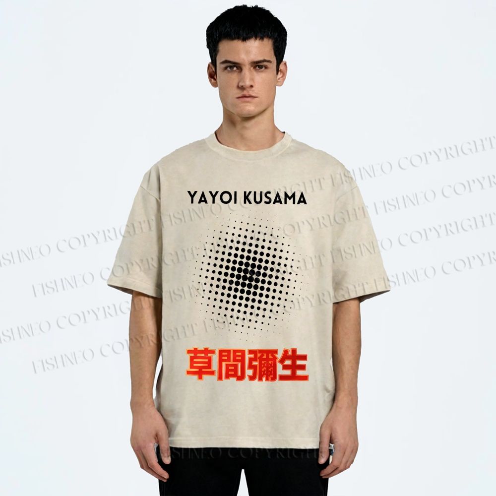 Unisex Yayoi Kusama Polka Dots Printed Washed Tee