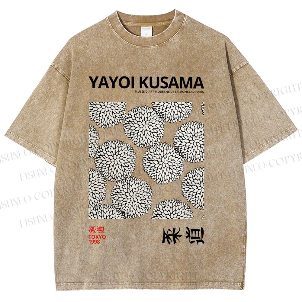 Unisex Yayoi Kusama Vintage Flower Printed Washed Tee