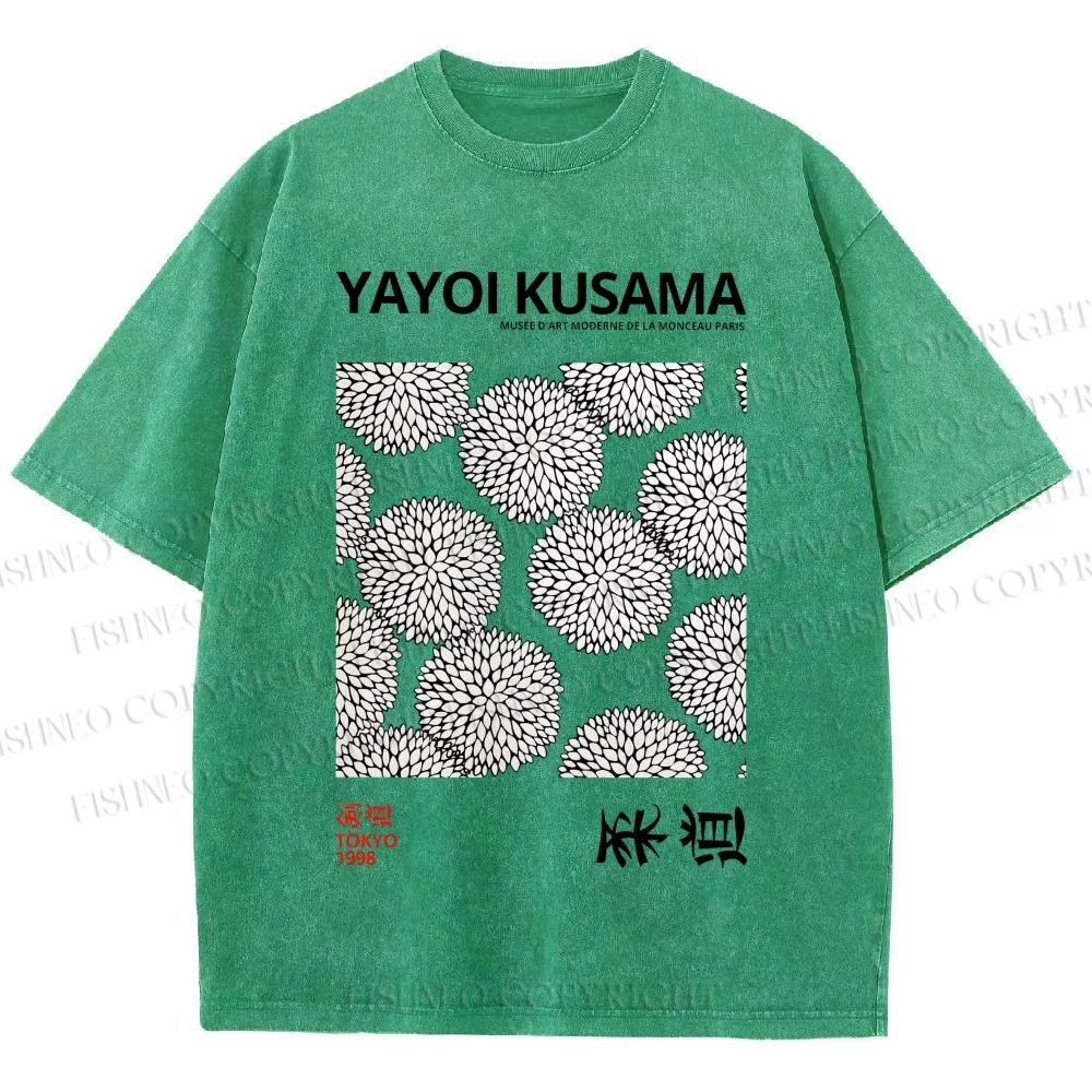Unisex Yayoi Kusama Vintage Flower Printed Washed Tee