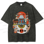 Unisex Japanese Graffiti Printed Washed Tee