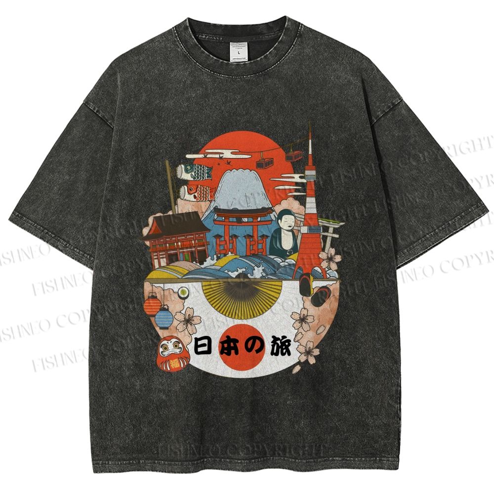 Unisex Japanese Graffiti Printed Washed Tee