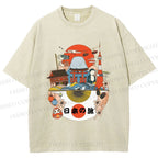 Unisex Japanese Graffiti Printed Washed Tee