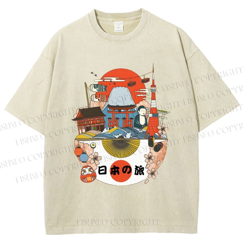 Unisex Japanese Graffiti Printed Washed Tee