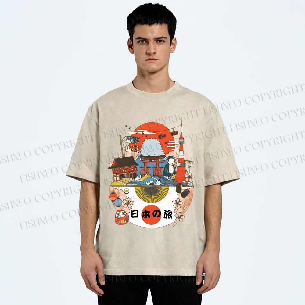 Unisex Japanese Graffiti Printed Washed Tee